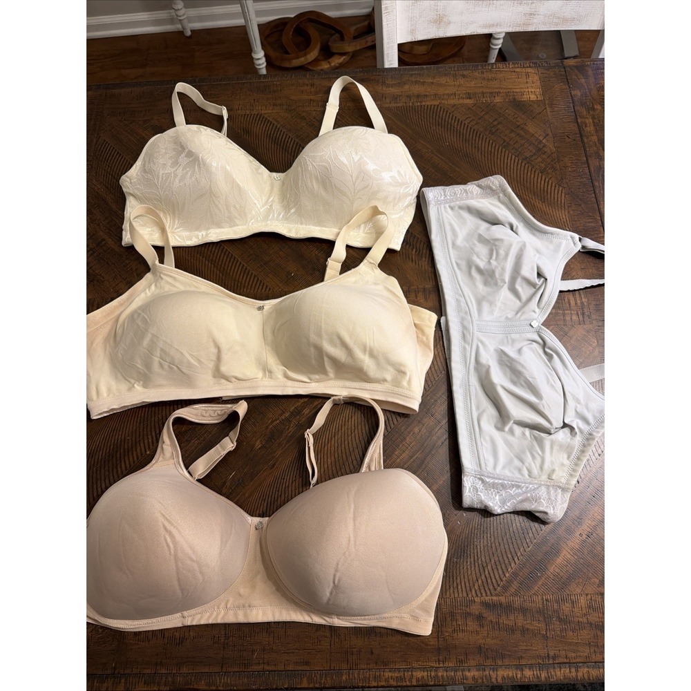 Breezies Lot Of 4 Wireless Bras Size 42D 3 Are Nude 1 Is Light Gray